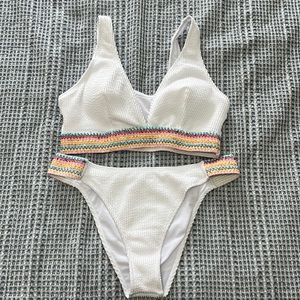 White Bikini, with rainbow accents.